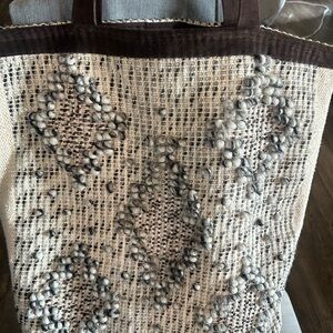 Love Stitch Textured Cream and Brown Tote